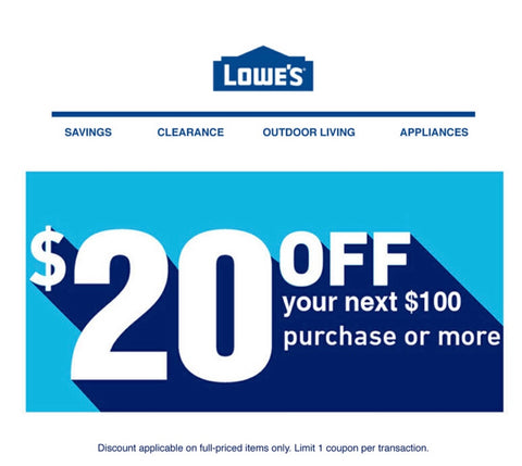 Lowe’s $20 off $100 Coupon Online/InStore